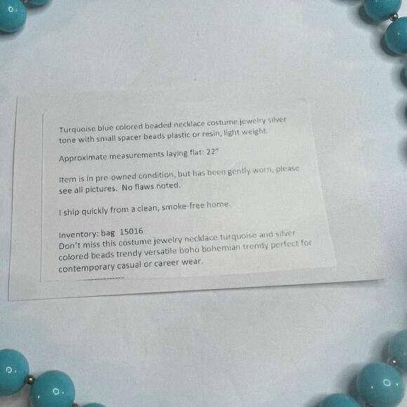 Necklace chunky beaded turquoise colored beads set in silver tone light weight - Picture 12 of 12